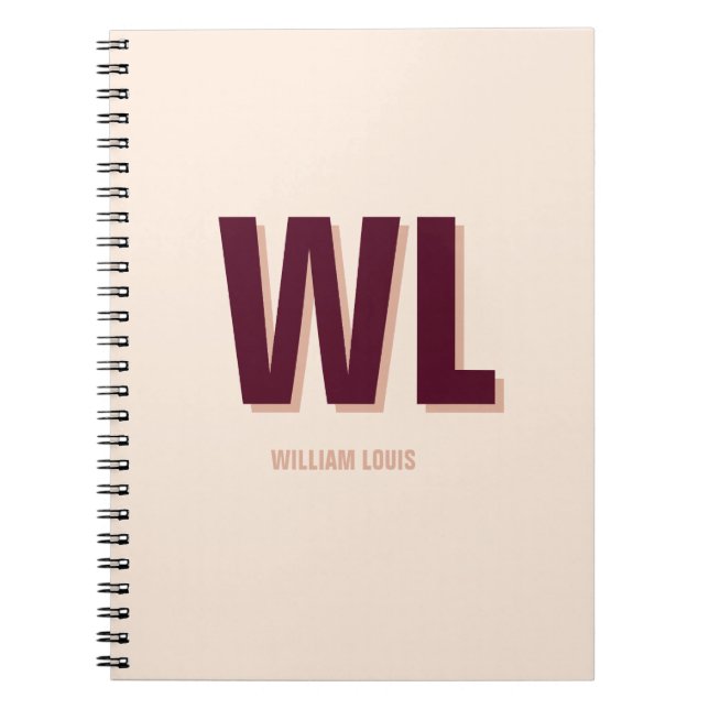 Minimalist Burgundy Pink Personalized Monogram  Notebook (Front)