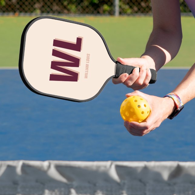 Minimalist Burgundy Pink Personalized Monogram  Pickleball Paddle (Insitu)