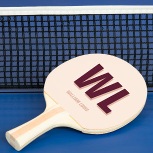 Minimalist Burgundy Pink Personalized Monogram  Ping Pong Paddle