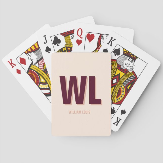 Minimalist Burgundy Pink Personalized Monogram  Playing Cards (Back)