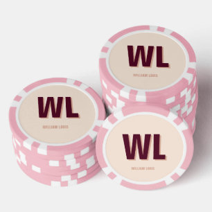 Minimalist Burgundy Pink Personalized Monogram  Poker Chips