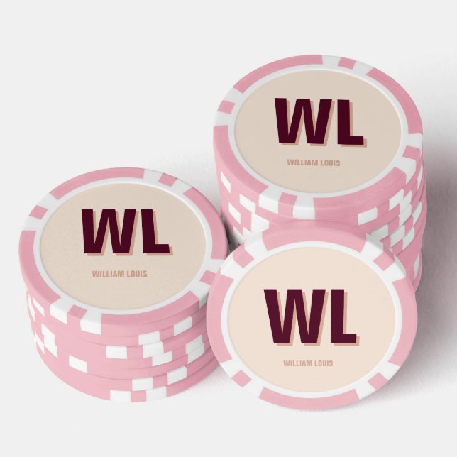 Minimalist Burgundy Pink Personalized Monogram  Poker Chips (Stack)