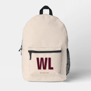 Minimalist Burgundy Pink Personalized Monogram  Printed Backpack