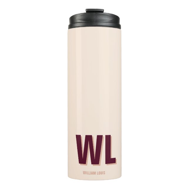 Minimalist Burgundy Pink Personalized Monogram  Thermal Tumbler (Front)