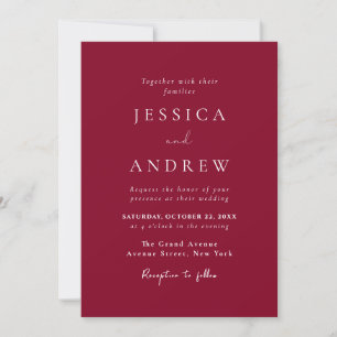 Minimalist Burgundy Red & White Simple Wedding Invitation