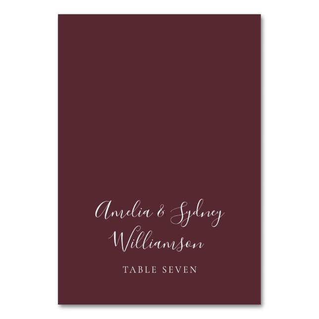 Minimalist Burgundy Script Custom Name Place Card (Front)