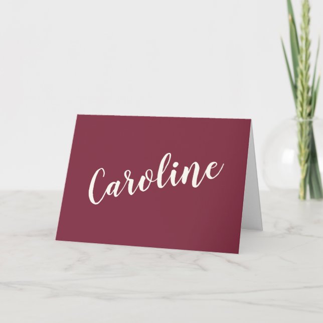 Minimalist Burgundy Typography Personalized  Note Card (Front)