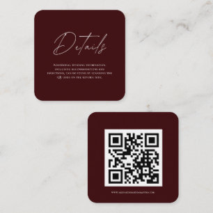 Minimalist Burgundy Wedding Details Card