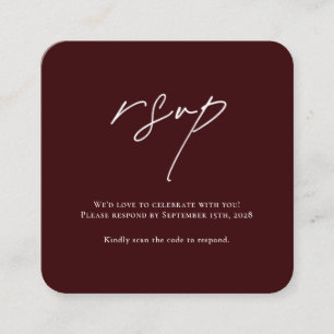Minimalist Burgundy Wedding RSVP Card with QR Code