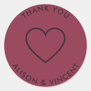 Minimalist Burgundy Wedding Thank You Classic Round Sticker