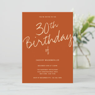Minimalist Burnt Orange 30th Birthday Invitation