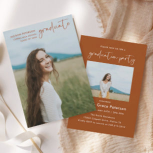 Minimalist Burnt Orange High School Graduation Inv Invitation