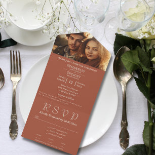 Minimalist Burnt Orange Ivory Text Photo Website All In One Invitation