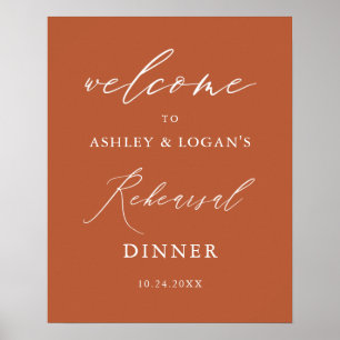 Minimalist Burnt Orange Rehearsal Dinner Welcome Poster