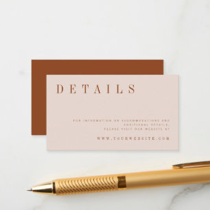 Minimalist Burnt Orange Wedding Details Enclosure  Card