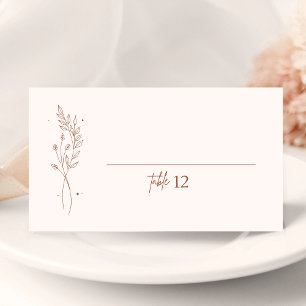 Minimalist Burnt Orange Wedding Folded Place Card