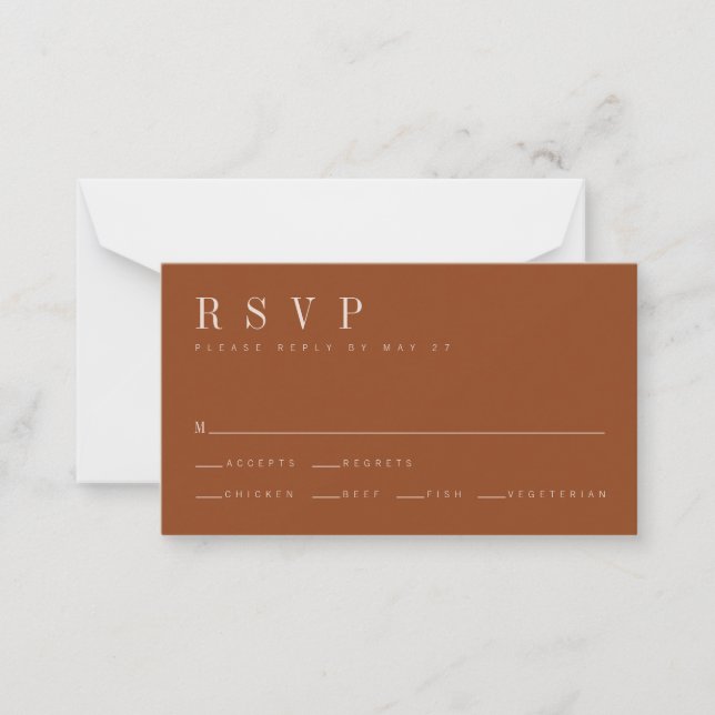 Minimalist Burnt Orange Wedding RSVP Card (Front)