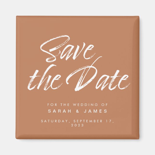 Minimalist Burnt Orange Wedding Save The Date Magnet (Front)