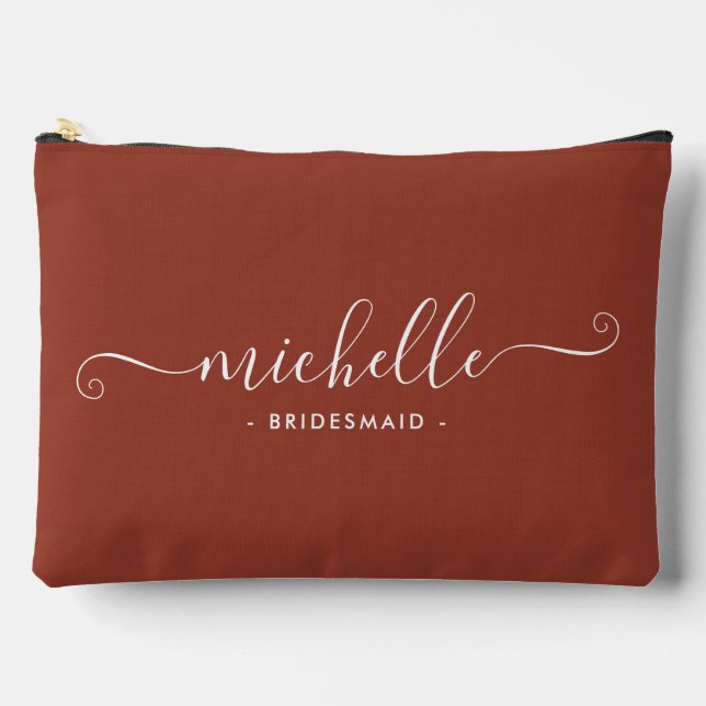 Minimalist Burnt Umber Personalized Bridesmaid Accessory Pouch (Front)