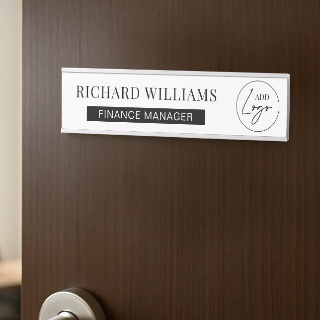 Minimalist Business Logo Employee Name Job Title Door Sign (Minimalist black and white corporate door sign with your logo, name and job title)