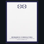 Minimalist Business Logo Letterhead Navy Frame<br><div class="desc">Make a lasting impression with this minimalist business logo letterhead featuring your company logo at the top and contact information at the bottom. The navy blue frame adds a touch of sophistication, while the clean white background ensures your message stands out. Customize with your own text and logo for a...</div>