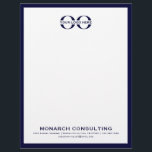 Minimalist Business Logo Letterhead Navy Frame<br><div class="desc">Make a lasting impression with this minimalist business logo letterhead featuring your company logo at the top and contact information at the bottom. The navy blue frame adds a touch of sophistication, while the clean white background ensures your message stands out. Customize with your own text and logo for a...</div>