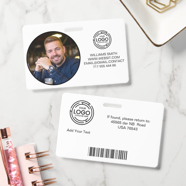 Minimalist Business Logo Photo Name Code Bar  Badge (Office)
