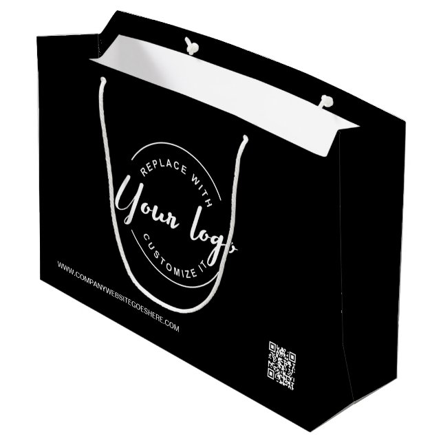 Minimalist Business logo QR code custom black Large Gift Bag (Back Angled)