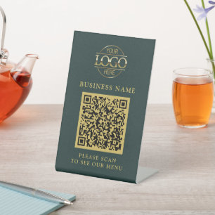 Minimalist Business Logo QR Code Menu Contactless Pedestal Sign