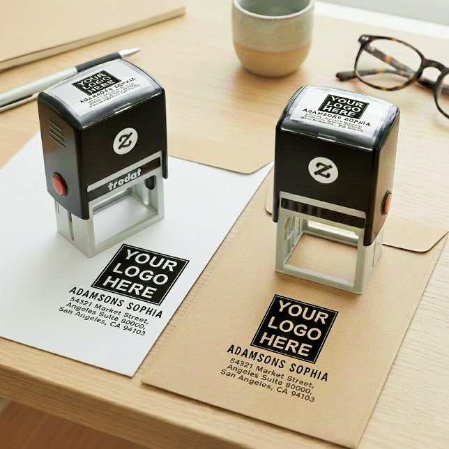 Minimalist Business Name & Address & Logo Self-inking Stamp (Create Your Own Round Return Address Rubber Stamp with logo
)
