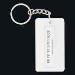 Minimalist Business Name and Tagline Keychain<br><div class="desc">A minimalist design in modern fonts. You will add your business name and a tagline. Or additional secondary text. Modern fonts are used for this design. Can be used as a promotional giveaway to promote your brand. If you need additional space for the text, consider removing the rectangle. If you...</div>