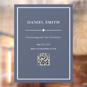 Minimalist Business Office White Dusty Blue QRcode Window Cling