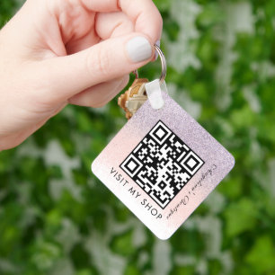 Minimalist Business QR Code Monogrammed  Glitter Keychain