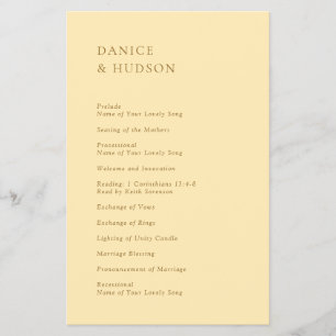 Minimalist Butter Yellow Budget Wedding Program