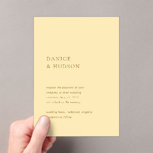 Minimalist Butter Yellow Modern Wedding Acrylic Invitations