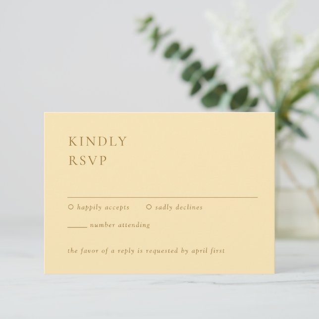Minimalist Butter Yellow Modern Wedding RSVP Card (Standing Front)