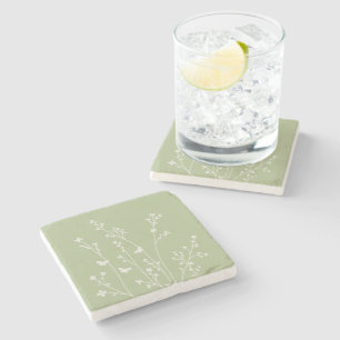Minimalist Butterflies Botanical Silhouettes Stone Coaster