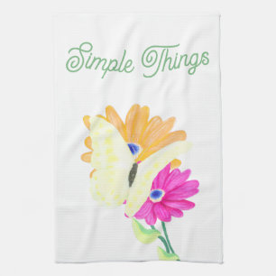 Minimalist Butterfly and Flowers 'Simple Things' Kitchen Towel