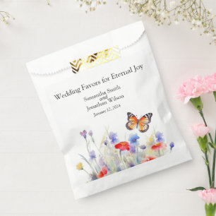 Minimalist Butterfly and Wildflowers Wedding Favour Bag