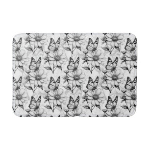 Minimalist Butterfly on Flower Pattern Design Bath Mat