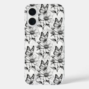 Minimalist Butterfly on Flower Pattern Design iPhone 16 Case