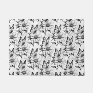 Minimalist Butterfly on Flower Pattern Design Doormat
