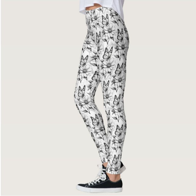 Minimalist Butterfly on Flower Pattern Design  Leggings (Creator Uploaded)