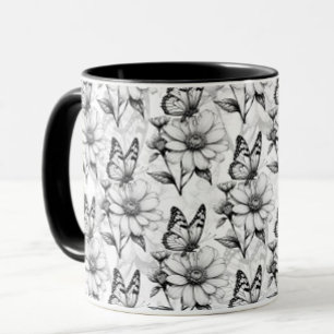 Minimalist Butterfly on Flower Pattern Design  Mug