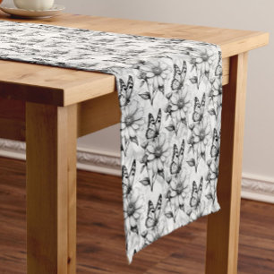 Minimalist Butterfly on Flower Pattern Design Short Table Runner
