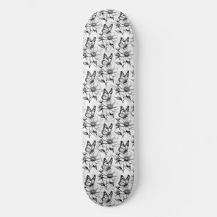 Minimalist Butterfly on Flower Pattern Design  Skateboard