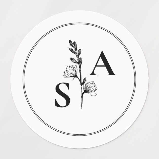 Minimalist BW Monogram Wildflower Wedding (Design 1)