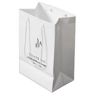 Minimalist BW Monogram Wildflower Wedding Medium Gift Bag