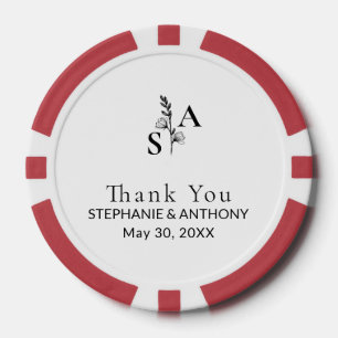 Minimalist BW Monogram Wildflower Wedding Poker Chips