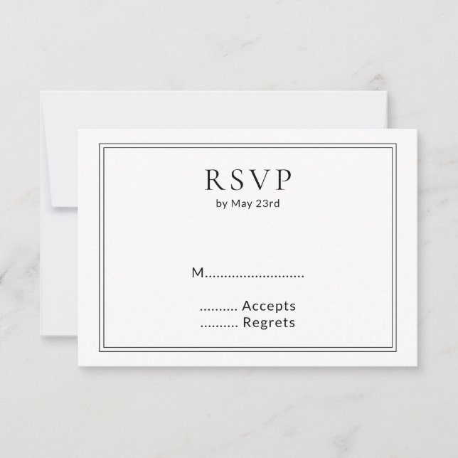 Minimalist BW Monogram Wildflower Wedding RSVP Card (Front)